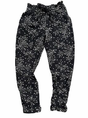 Black Floral Lightweight Pant Boho High Rise Paper Bag Womens Small